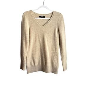 Alex Marie V‎ Neck Cashmere Long Sleeve Sweater Womens M Cream Lightweight